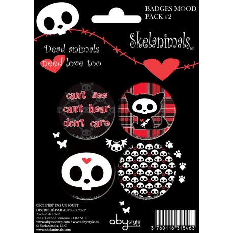 badges skelanimals - pack de 4 badges mood pack série 2