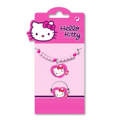 bracelet et bague hello kitty coeur perles