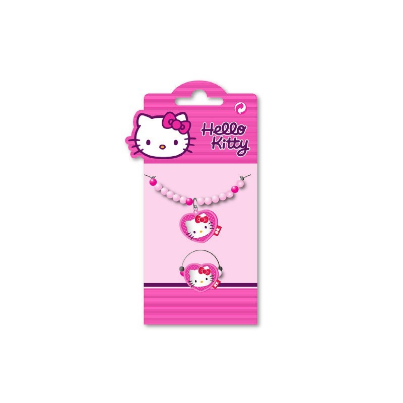 bracelet et bague hello kitty coeur perles 