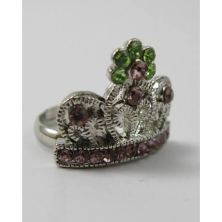 bague couronne rose et verte taille réglable