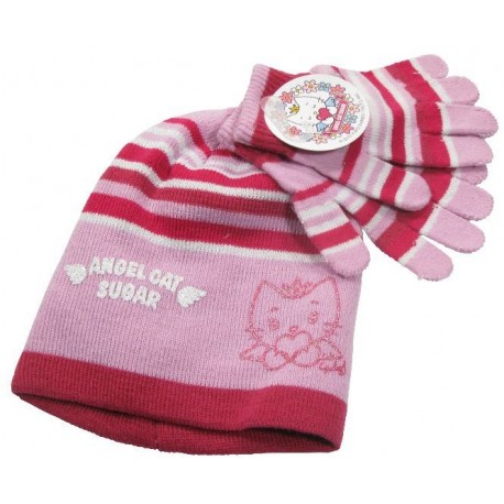 bonnet et gants angel cat sugar rose