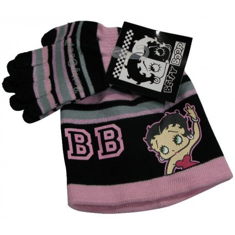 bonnet et gants betty boop noir taille 2-4 ans