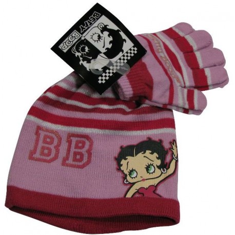 bonnet et gants betty boop rose taille 2-4 ans