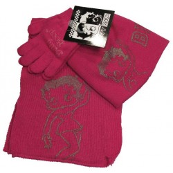 bonnet-gants et echarpe betty boop fuchsia taille 6-10 ans