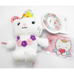 porte-clefs peluche d'angel cat sugar portant fleurs et collier