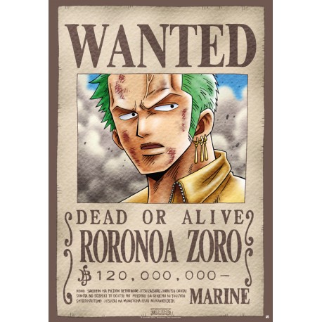 poster one piece plastifié grand format wanted zoro