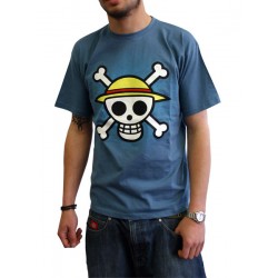 t-shirt one piece basic bleu homme tête de mort