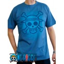 t-shirt one piece bleu skull with map used version
