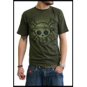 t-shirt one piece kaki skull with map used version