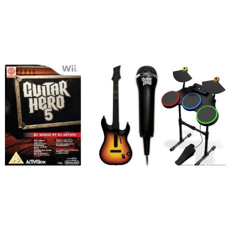 Jeu Guitar Hero 5 + Micro + Batterie + Guitare [ Wii ] 