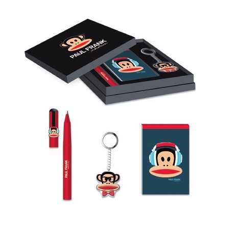 coffret parure stylo bille, carnet et porte-clés paul frank