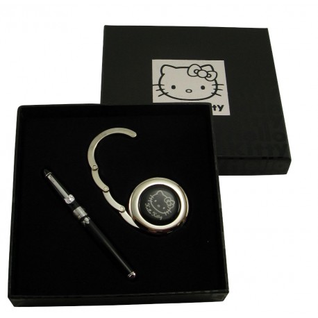 coffret stylo plume et accroche-sac hello kitty hc noir